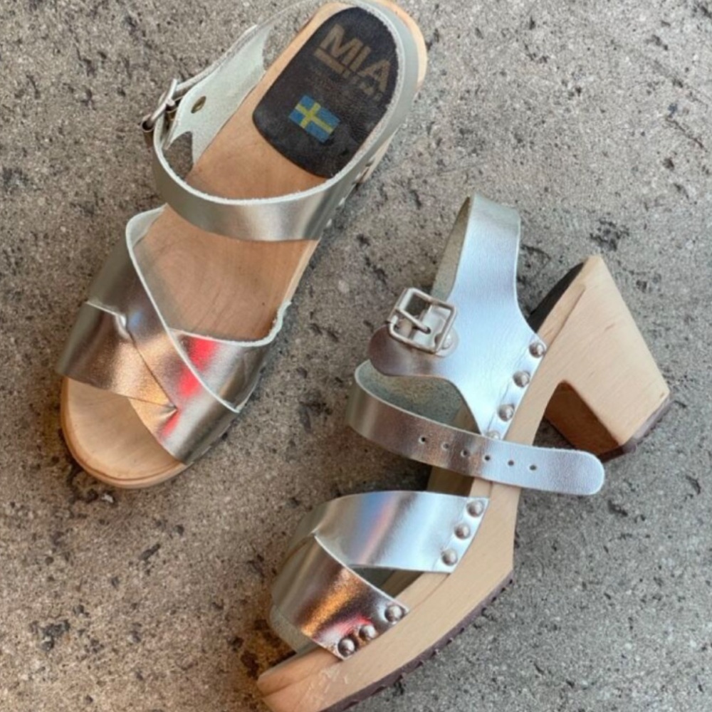 Free People Mia Silver Leather Clogs Size 37